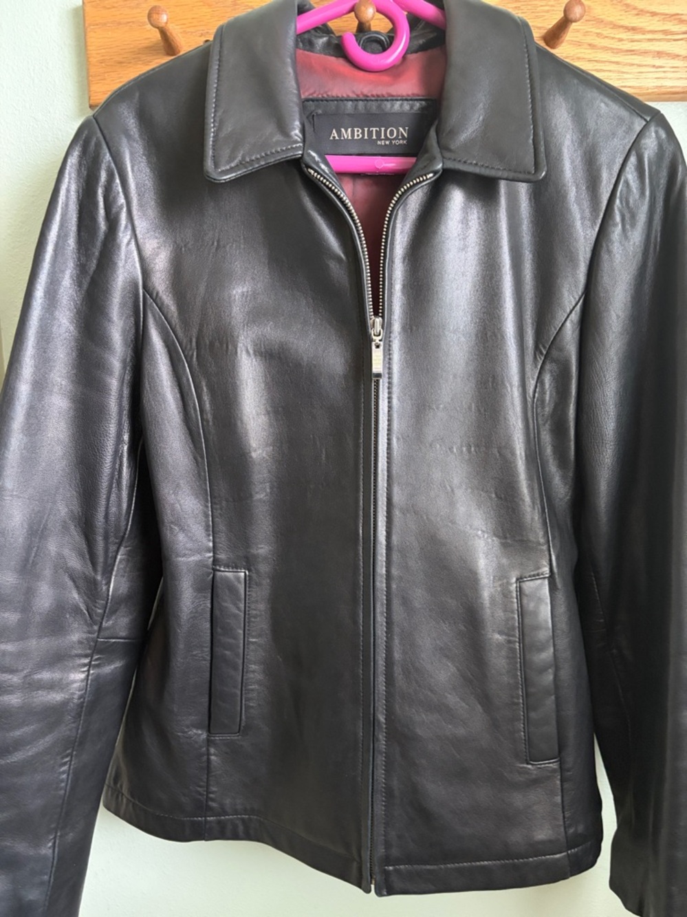 ambition Black Smooth Leather Zip Jacket